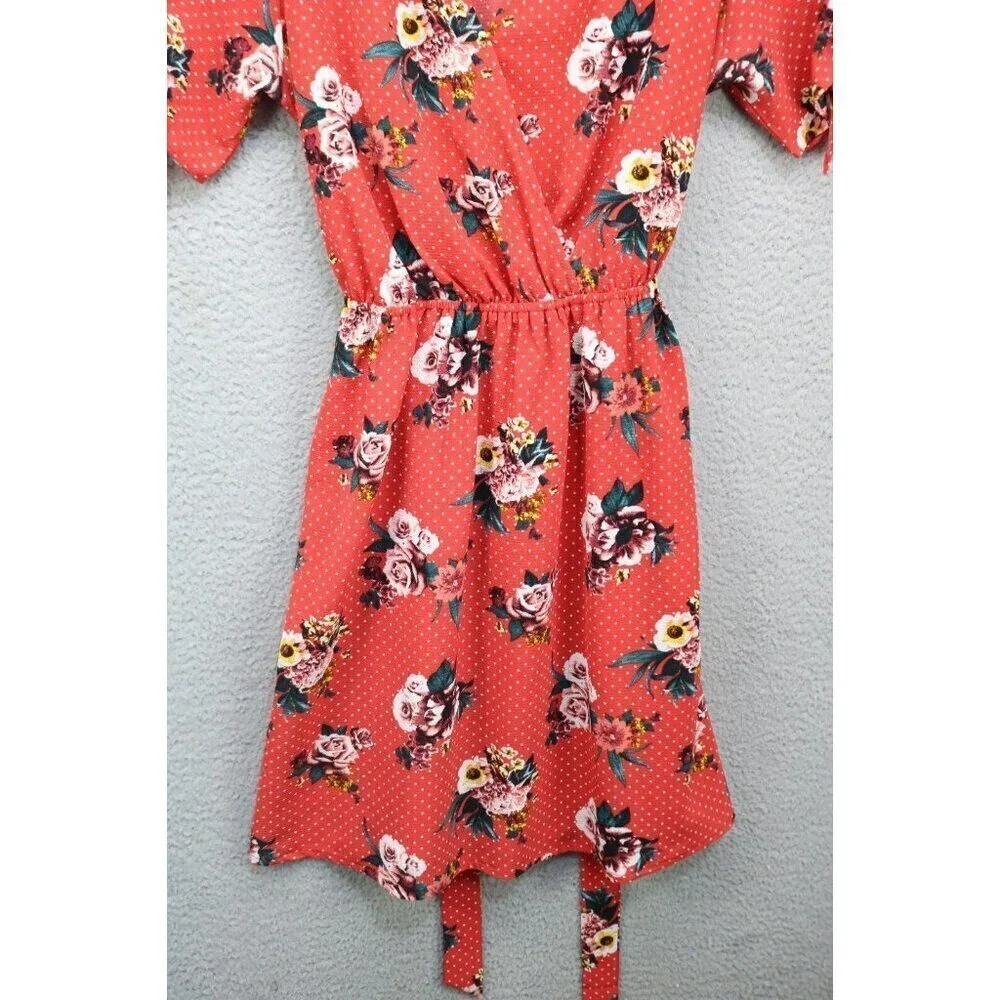 Magnolia Skye Short Tie Sleeves V-Neck Dress-Size Medium-Polka Dots-Cottagecore